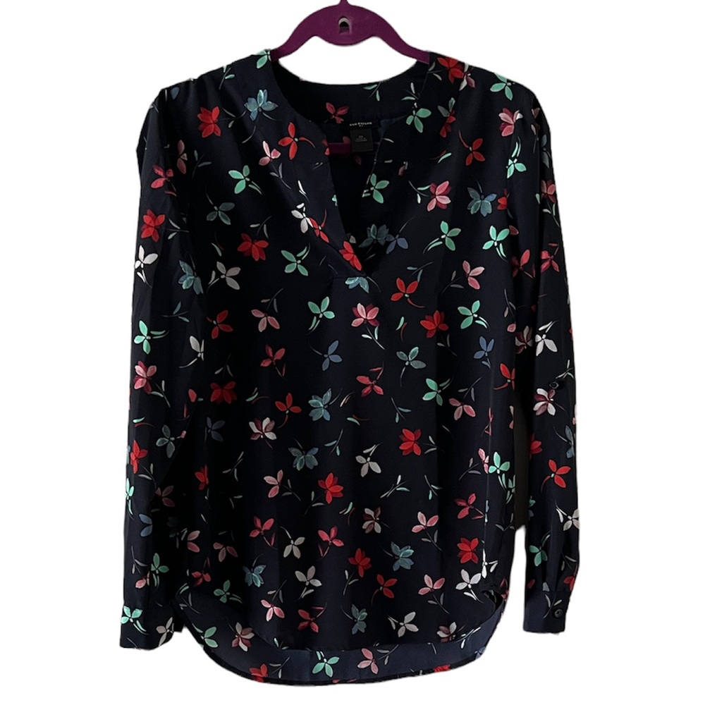 Ann Taylor Black Floral Blouse XS
